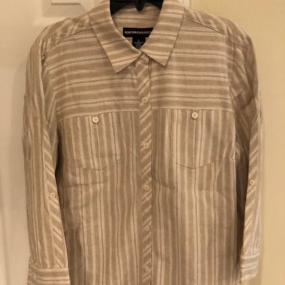 NEW Norton McNaughton beige linen buttoned shirt